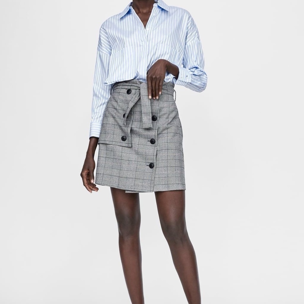 Zara Plaid Button Front Mini Skirt XS | Belted Glen Check
